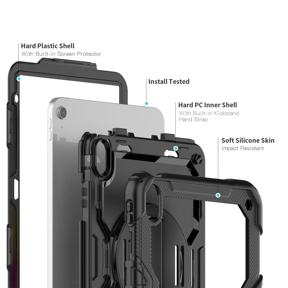 iPad 10,9" 2022 Tech-Protect Solid360-deksel med Beskyttelsesfilm, Håndholder og Skulderstropp - Svart