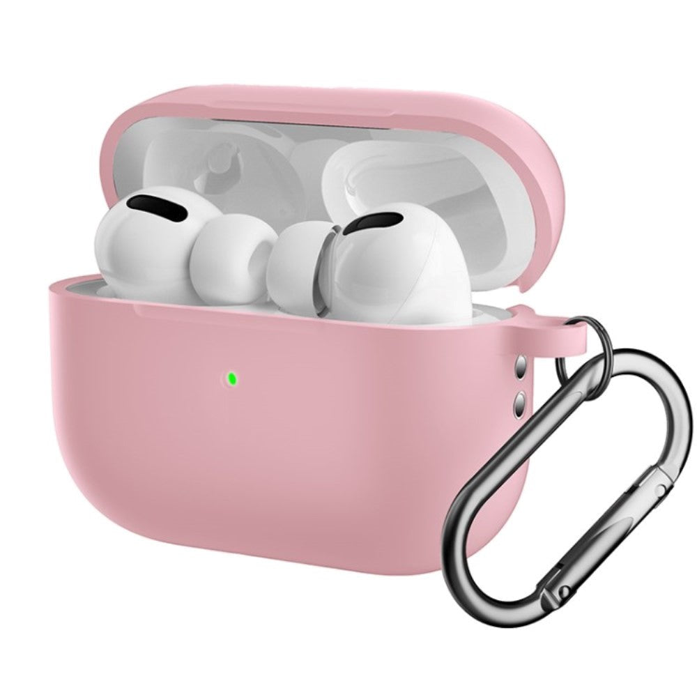 Apple Airpods Pro 2nd Gen (2022) Silikondeksel med Karabinkrok - Lyserød