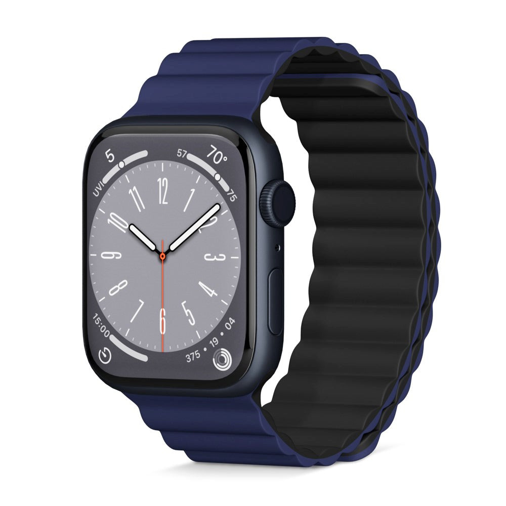 Apple Watch (42/44/SE/45/46/49mm) Epico Magnetisk Silikon Rem - Blå / Svart