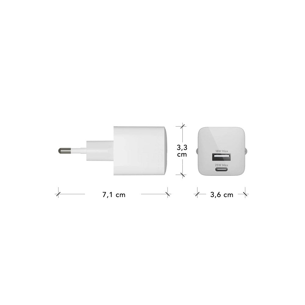 dbramante1928 EU Vegglader - 1 x USB-C 25W/1 x USB-A 18W - Hvit