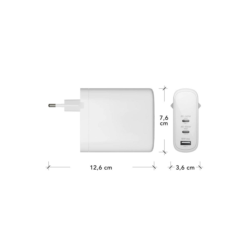 dbramante1928 EU Vegglader - 2 x USB-C 65-140W/45-100W/1 x USB-A 18W - Hvit