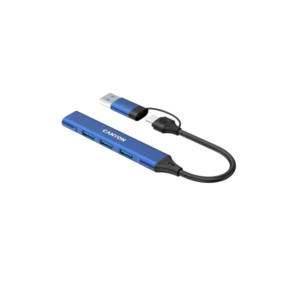 Canyon DS-02 4-i-1 USB-A/C Hub - Blå