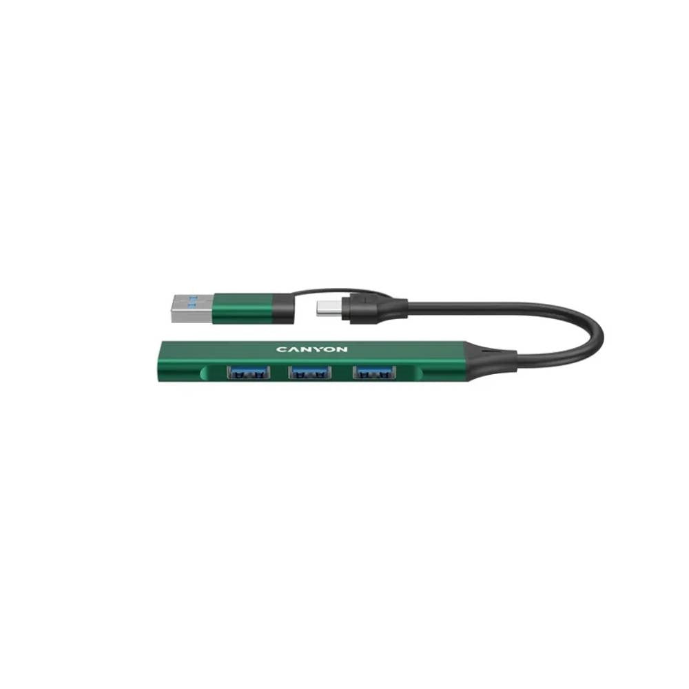 Canyon DS-02 4-i-1 USB-A/C Hub - Grøn