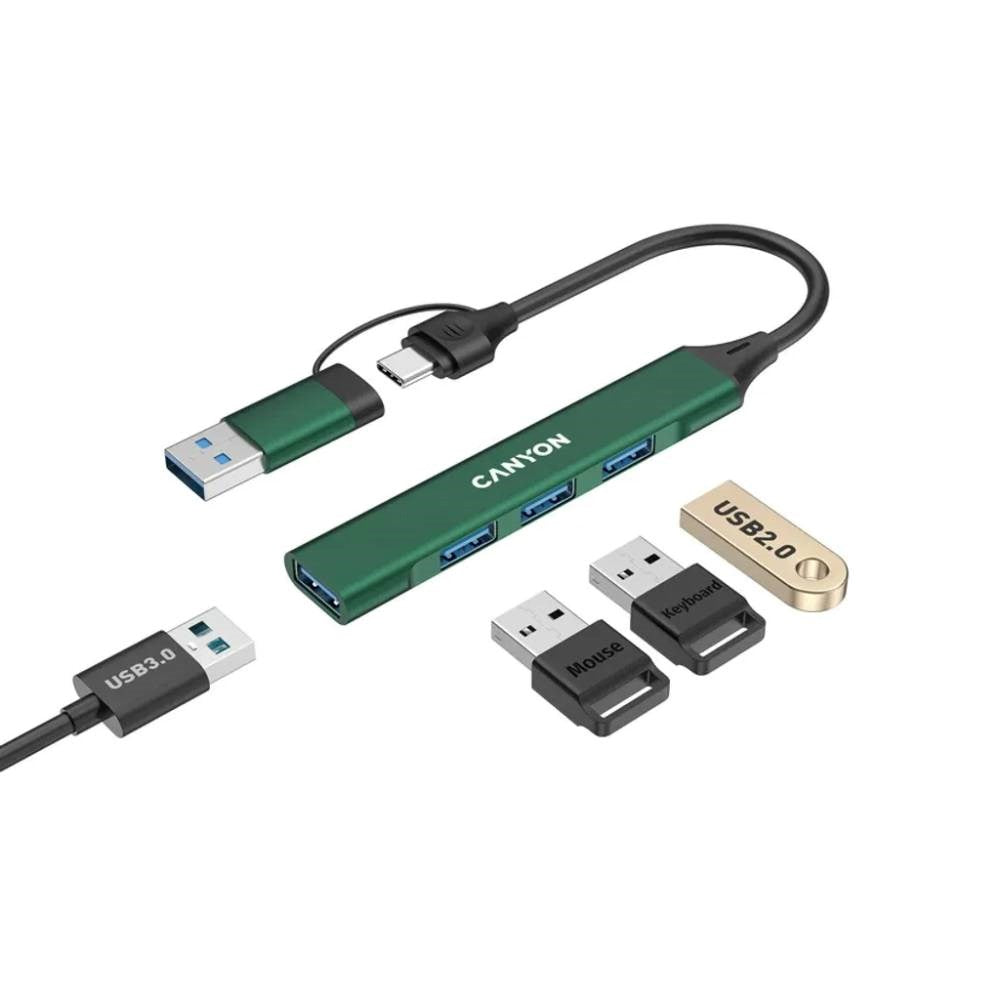 Canyon DS-02 4-i-1 USB-A/C Hub - Grøn