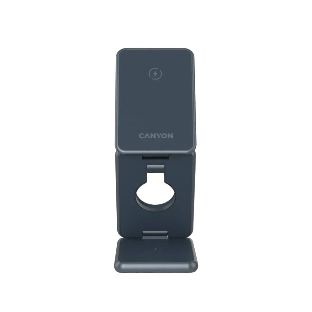 Canyon OnCharge 309 3-i-1 15W Sammenleggbar Trådløs Lader - Qi / MagSafe Kompatibel - Grå