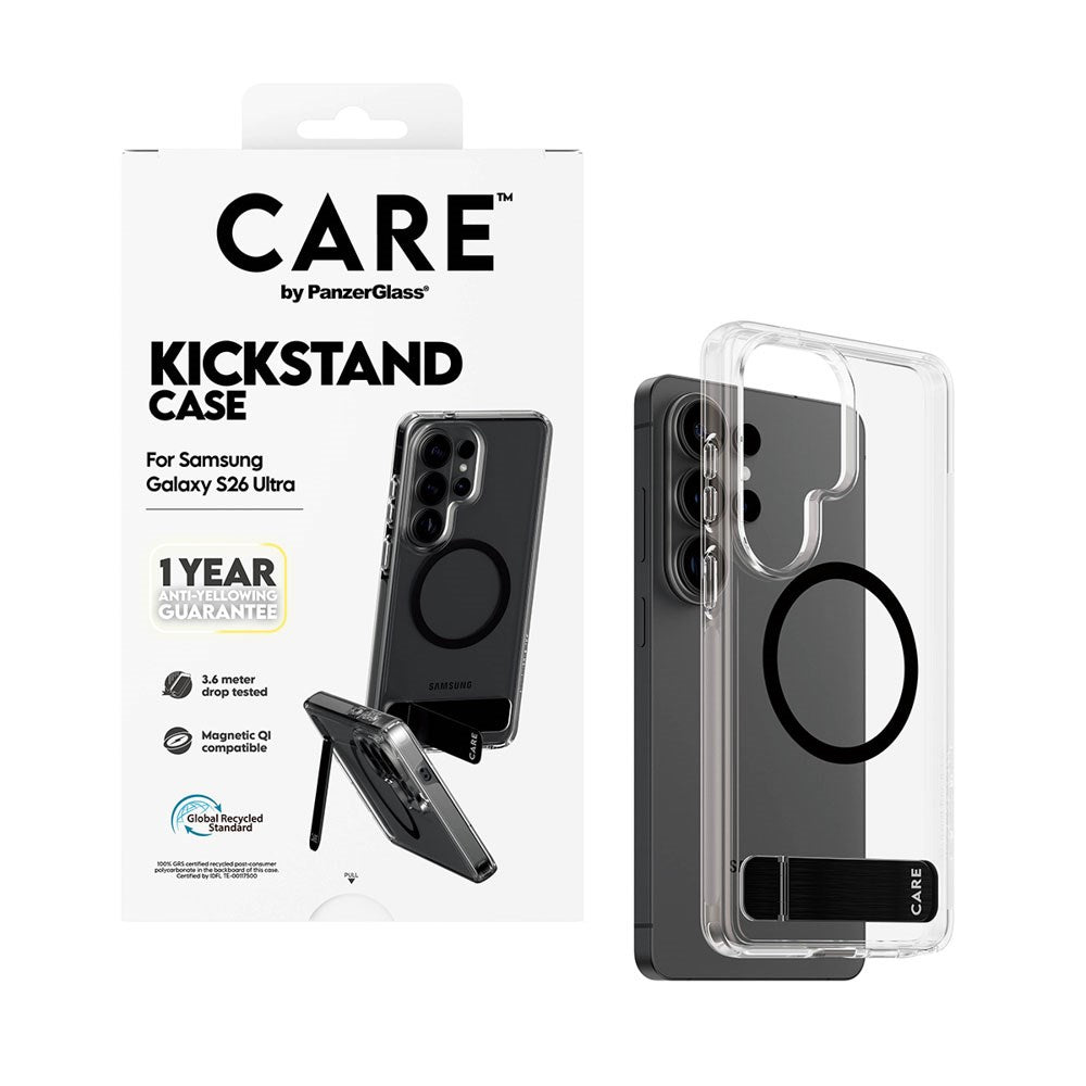 Samsung Galaxy S26 Ultra CARE by PanzerGlass Feature Kickstand Deksel - Qi Kompatibel - Transparent / Black