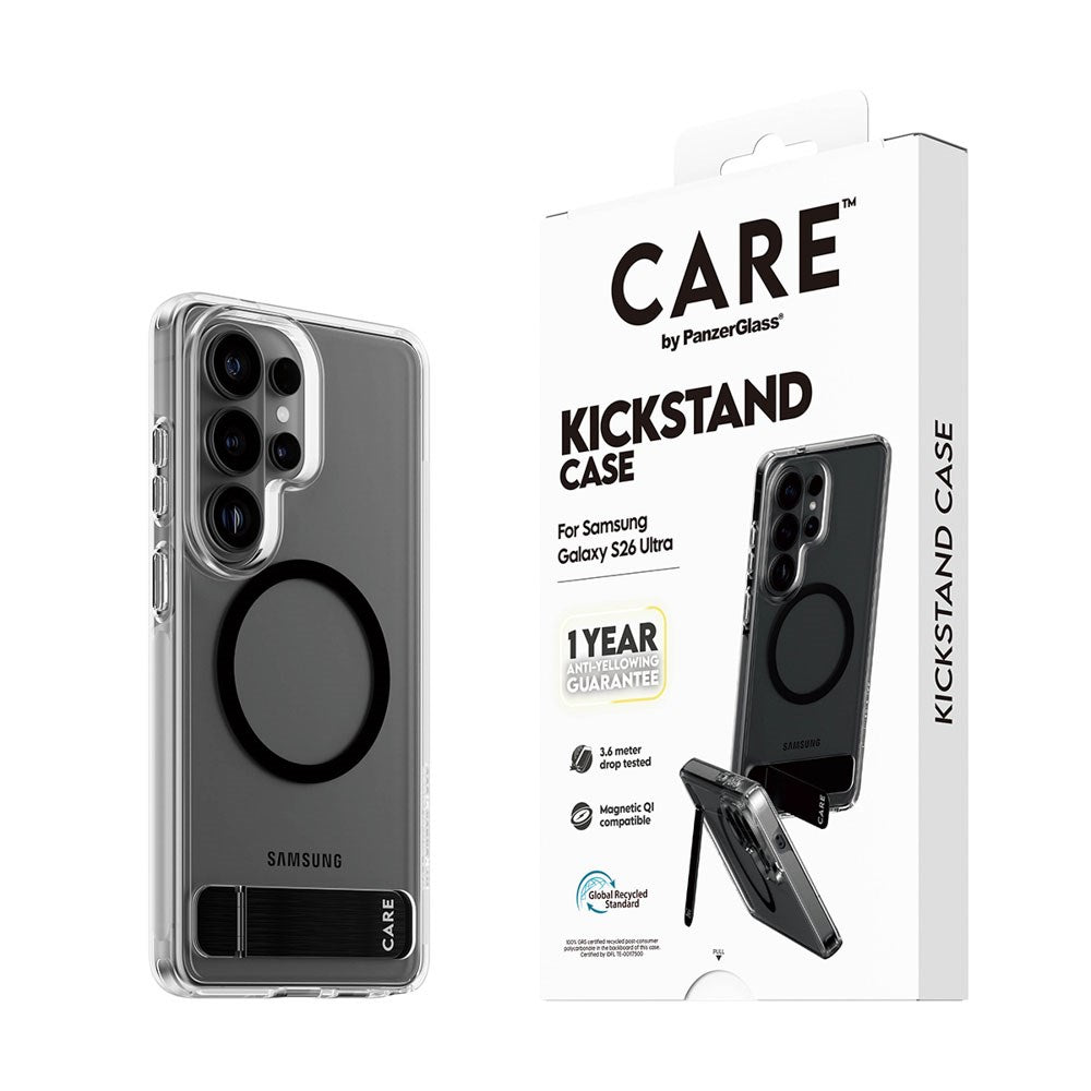 Samsung Galaxy S26 Ultra CARE by PanzerGlass Feature Kickstand Deksel - Qi Kompatibel - Transparent / Black