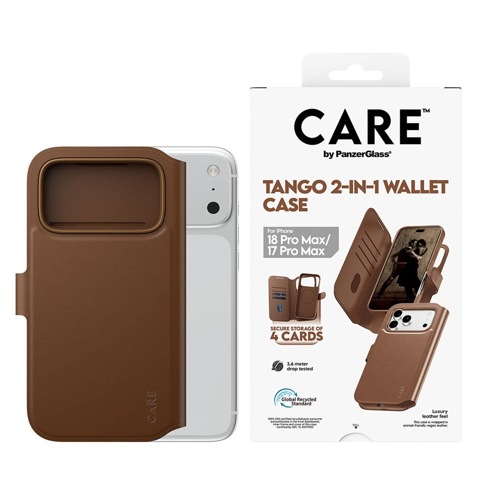 iPhone 18 Pro Max  / 17 Pro Max CARE by PanzerGlass Feature Tango 2-in-1 Deksel med Lommebok - MagSafe Kompatibel - Brun