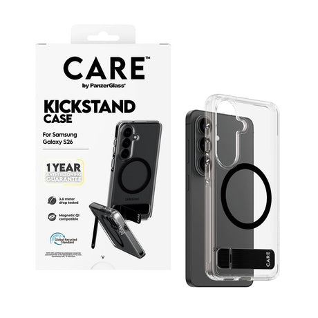 Samsung Galaxy S26 CARE by PanzerGlass Feature Kickstand Deksel - Qi Kompatibel - Transparent / Black