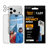 iPhone 18 Pro CARE by PanzerGlass 3-i-1 FLAGSHIP Bundle - Deksel / Privacy Skjermbeskyttelse (UWF) / Kamerabeskyttelse - Gjennomsiktig / Svart