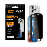 iPhone 18 Pro CARE by PanzerGlass 3-i-1 FLAGSHIP Bundle - Deksel / Privacy Skjermbeskyttelse (UWF) / Kamerabeskyttelse - Gjennomsiktig / Svart