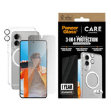 CARE by PanzerGlass Samsung Galaxy S25 Edge 3-i-1 FLAGSHIP Bundle - Deksel / Privacy Skjermbeskyttelse (UWF) / Kamerabeskyttelse - Gjennomsiktig / Hvit