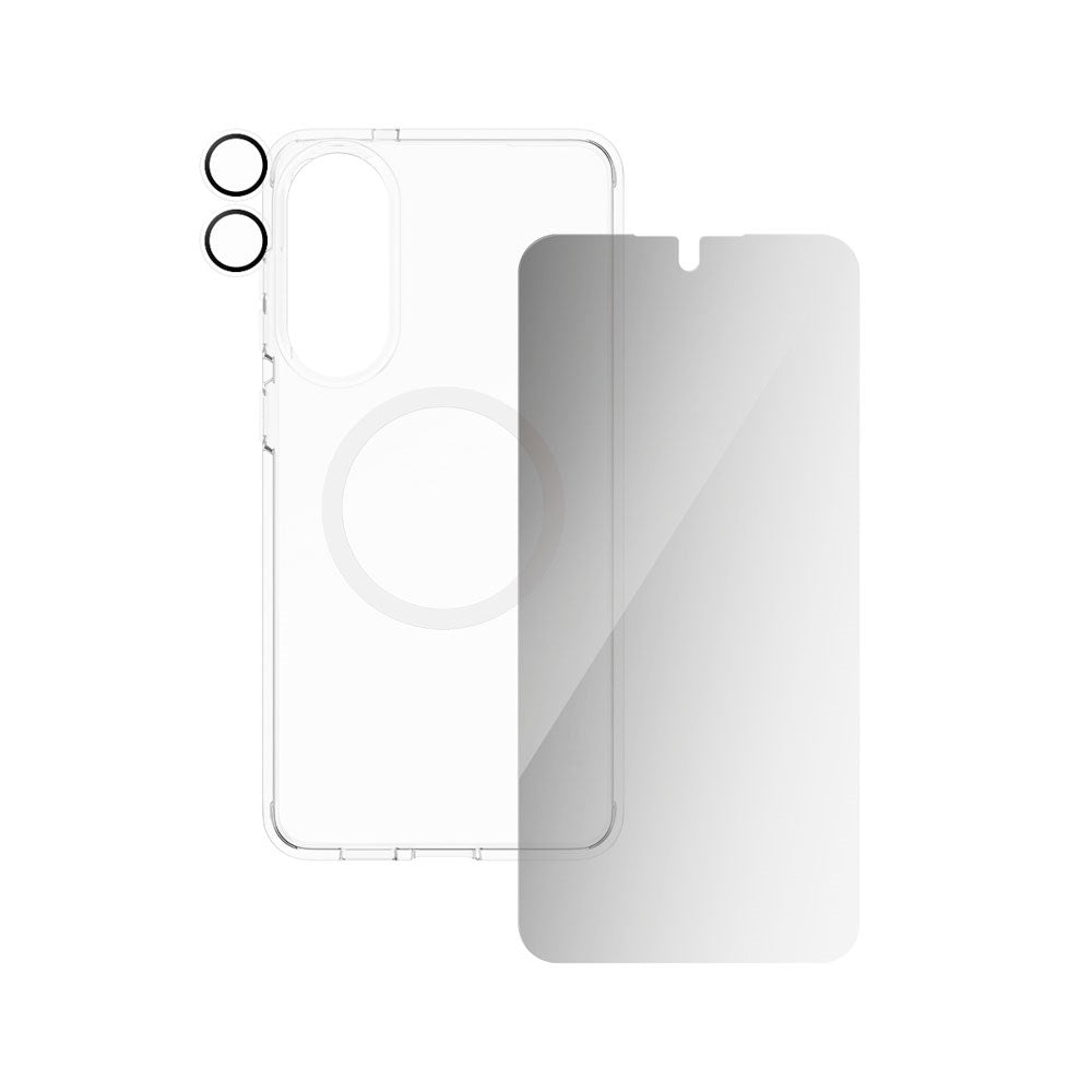 CARE by PanzerGlass Samsung Galaxy S25 Edge 3-i-1 FLAGSHIP Bundle - Deksel / Privacy Skjermbeskyttelse (UWF) / Kamerabeskyttelse - Gjennomsiktig / Hvit