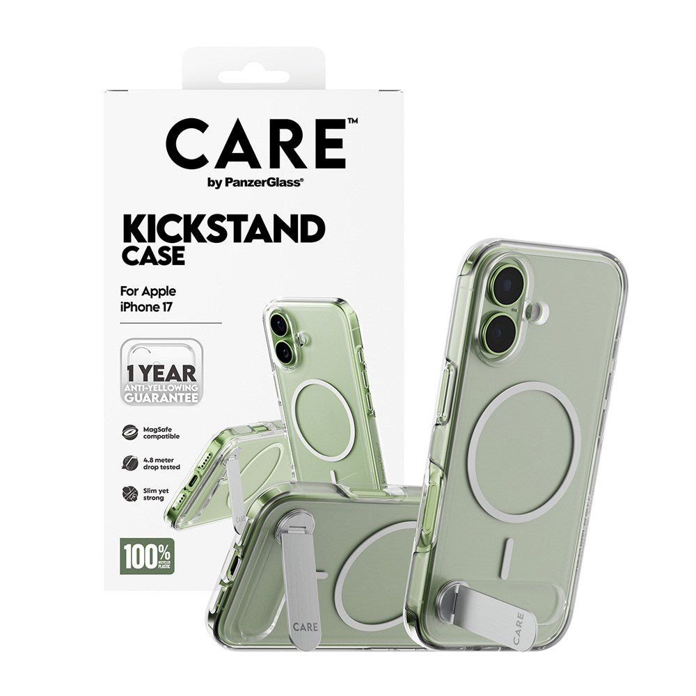 CARE by PanzerGlass iPhone 17 Feature Kickstand Deksel - MagSafe Kompatibel - Transparent / Silver