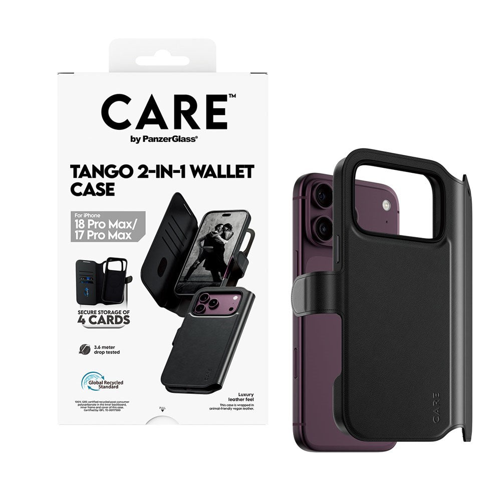 iPhone 18 Pro Max  / 17 Pro Max CARE by PanzerGlass Feature Tango 2-in-1 Deksel med Lommebok - MagSafe Kompatibel - Svart