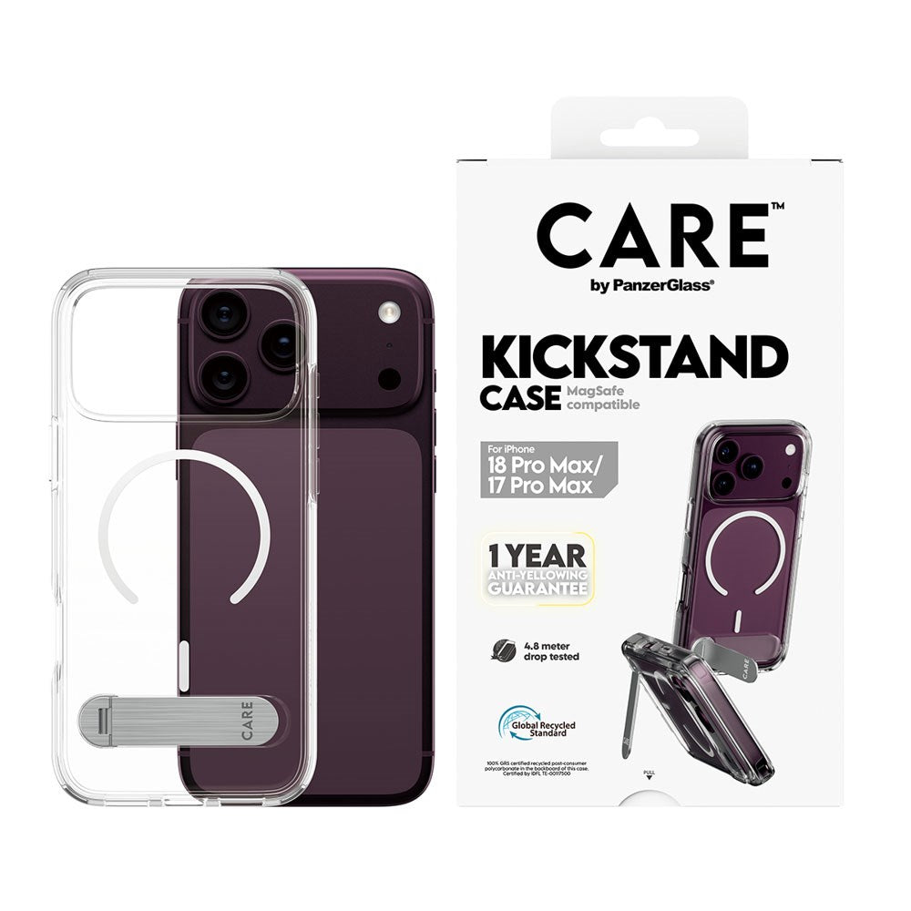 iPhone 18 Pro Max  / 17 Pro Max CARE by PanzerGlass Feature Kickstand Deksel - MagSafe Kompatibel - Gjennomsiktig / Hvit