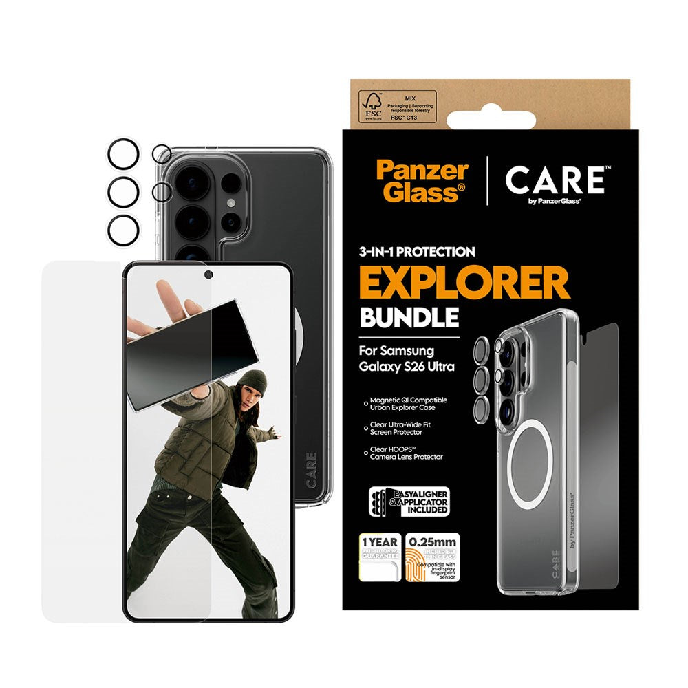 Samsung Galaxy S26 Ultra Urban Combat 3-in-1 Bundle med Deksel / Skjermbeskytter / Kamerabeskyttelse - Qi Kompatibel - Gjennomsiktig