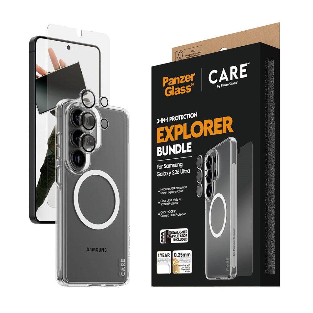 Samsung Galaxy S26 Ultra Urban Combat 3-in-1 Bundle med Deksel / Skjermbeskytter / Kamerabeskyttelse - Qi Kompatibel - Gjennomsiktig