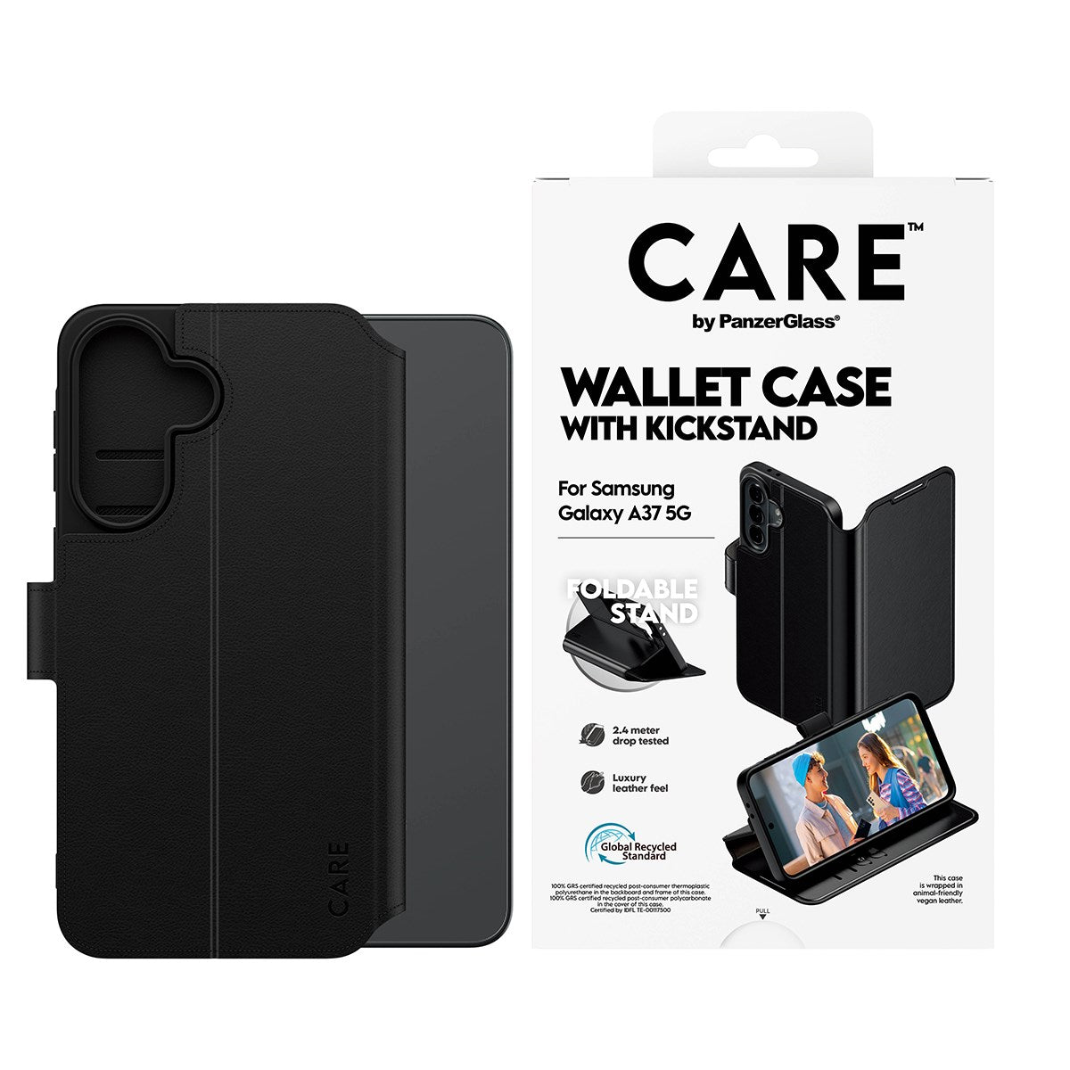 Samsung Galaxy A37 CARE by PanzerGlass Feature Wallet Case med Stativfunksjon - Svart