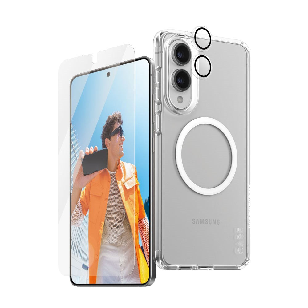 CARE by PanzerGlass Samsung Galaxy S25 Edge 3-i-1 FLAGSHIP Bundle - Deksel / Skjermbeskyttelse (UWF) / Kamerabeskyttelse - Gjennomsiktig / Hvit