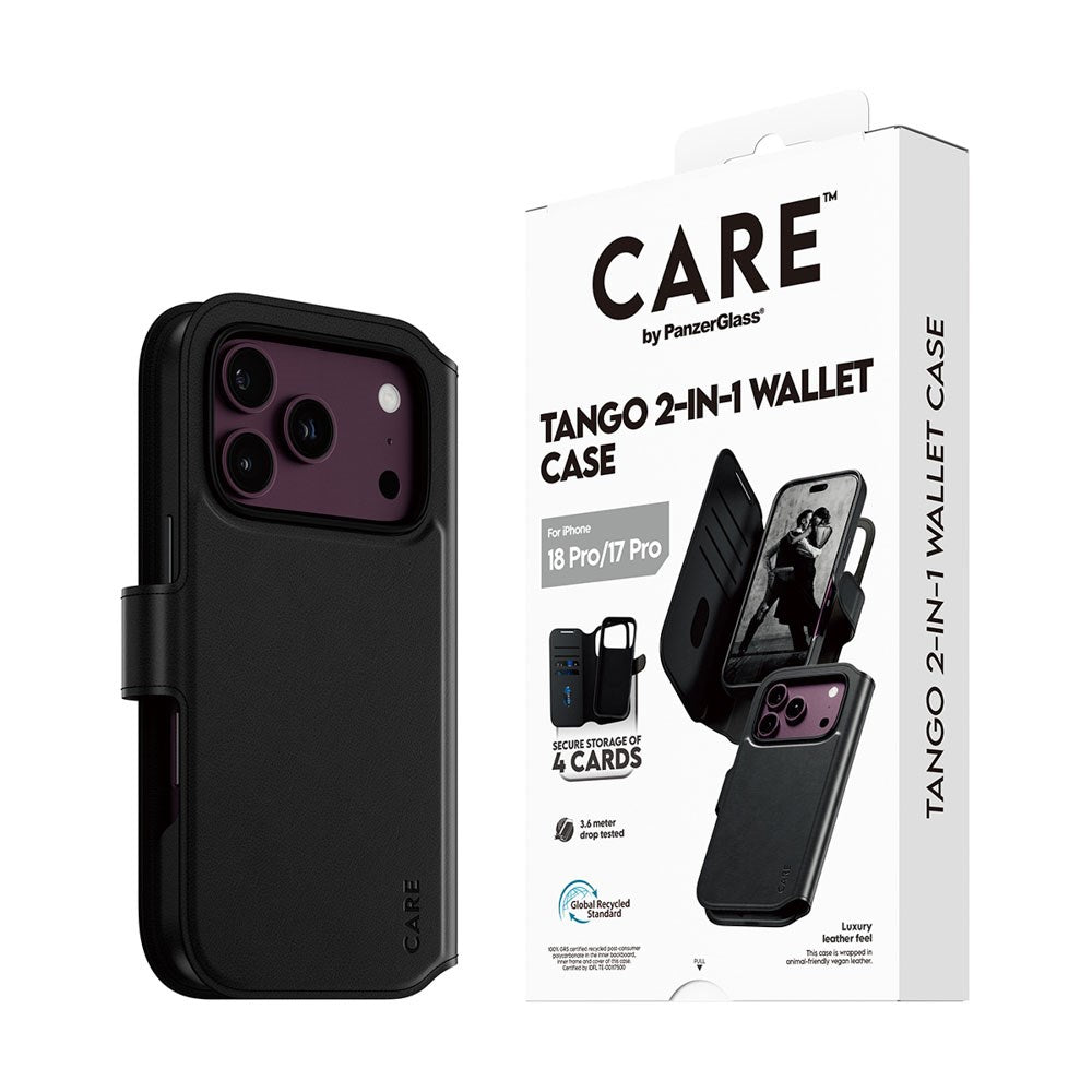 iPhone 18 Pro / 17 Pro CARE by PanzerGlass Feature Tango 2-in-1 Deksel med Lommebok - MagSafe Kompatibel - Svart