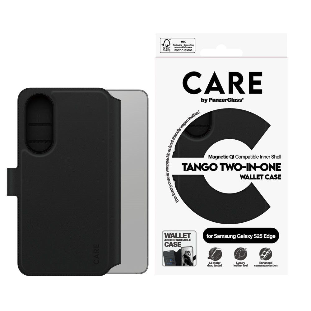 CARE by PanzerGlass Samsung Galaxy S25 Edge Feature Tango 2-in-1 Deksel med Lommebok - Svart