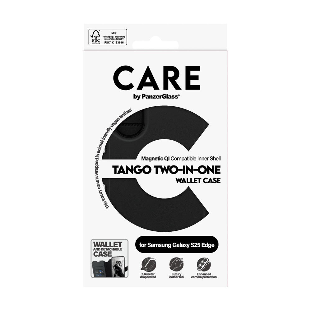CARE by PanzerGlass Samsung Galaxy S25 Edge Feature Tango 2-in-1 Deksel med Lommebok - Svart