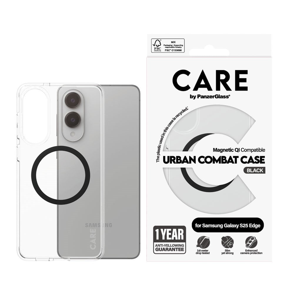 CARE by PanzerGlass Samsung Galaxy S25 Edge FLAGSHIP Urban Combat-deksel - MagSafe Kompatibel - Transparent / Black
