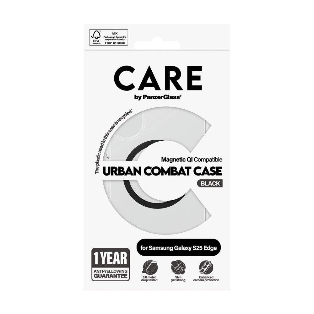 CARE by PanzerGlass Samsung Galaxy S25 Edge FLAGSHIP Urban Combat-deksel - MagSafe Kompatibel - Transparent / Black