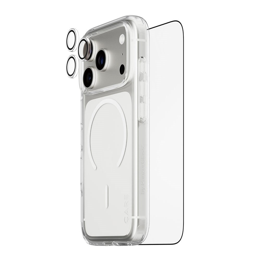 iPhone 18 Pro CARE By PanzerGlass 3-i-1 FLAGSHIP Bundle - Skjermbeskyttelse (UWF) / Deksel / Kamerabeskyttelse - Gjennomsiktig