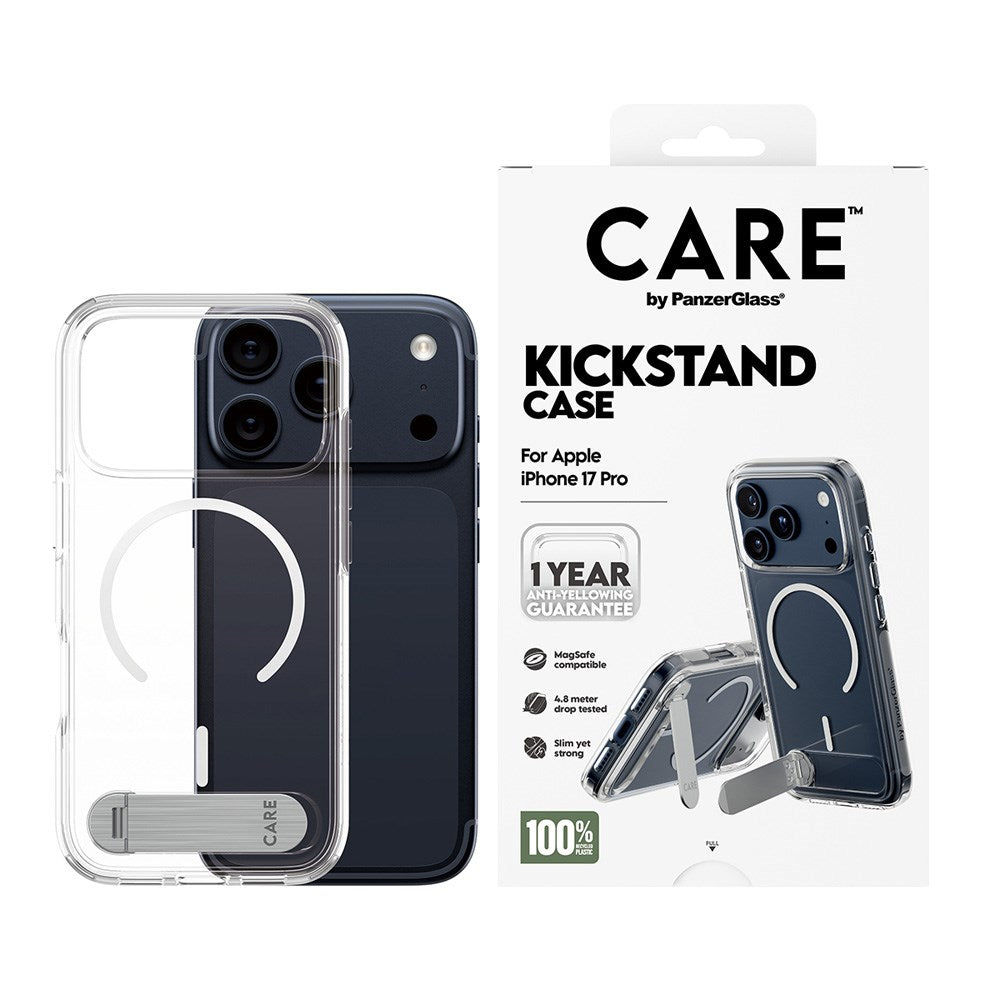 CARE by PanzerGlass iPhone 17 Pro Feature Kickstand Deksel - MagSafe Kompatibel - Transparent / Silver