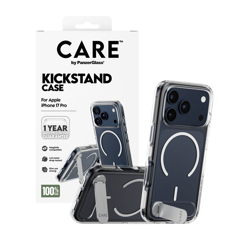 CARE by PanzerGlass iPhone 17 Pro Feature Kickstand Deksel - MagSafe Kompatibel - Transparent / Silver