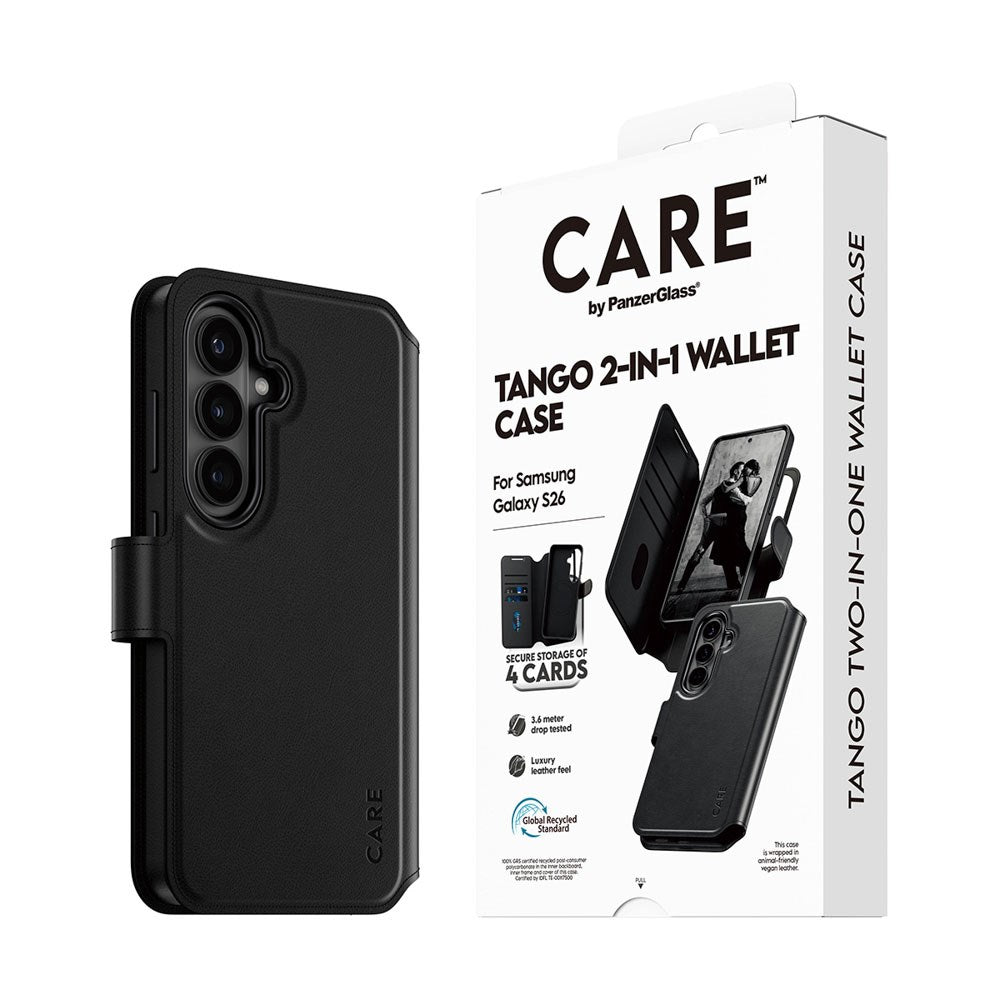 Samsung Galaxy S26 CARE by PanzerGlass Feature Tango 2-in-1 Deksel med Lommebok - Svart