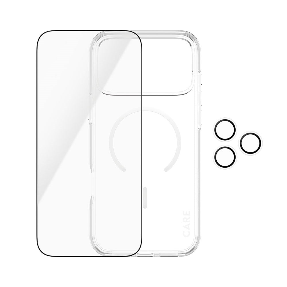 iPhone 18 Pro Max CARE By PanzerGlass 3-i-1 FLAGSHIP Bundle - Skjermbeskyttelse (UWF) / Deksel / Kamerabeskyttelse - Gjennomsiktig