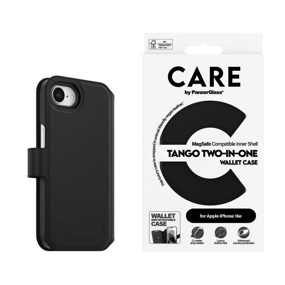 CARE by PanzerGlass iPhone 16e Feature Tango 2-in-1 Deksel med Lommebok - Svart