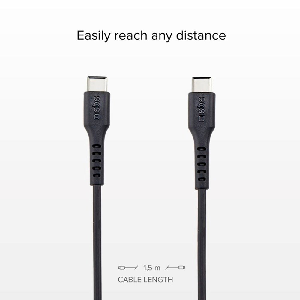 SBS USB-C til USB-C Kabel - 1.5 Meter - 25W (PD) - Svart