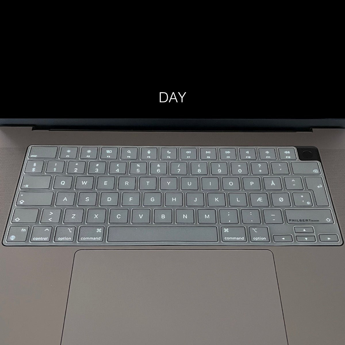 Philbert MacBook Pro 14/16" M1/M2/M3 (2021-2023) Keyboard Deksel m. Nordisk Tastatur - Gjennomsiktig & Svart