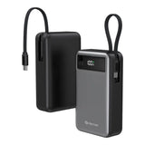 Denver PQCA-20650 65W PowerBank m. USB-A / USB-C / Innebygd USB-C Kabel - 20.000 mAh - Grå