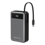 Denver PQCA-20650 65W PowerBank m. USB-A / USB-C / Innebygd USB-C Kabel - 20.000 mAh - Grå