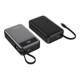 Denver PQCA-20650 65W PowerBank m. USB-A / USB-C / Innebygd USB-C Kabel - 20.000 mAh - Grå