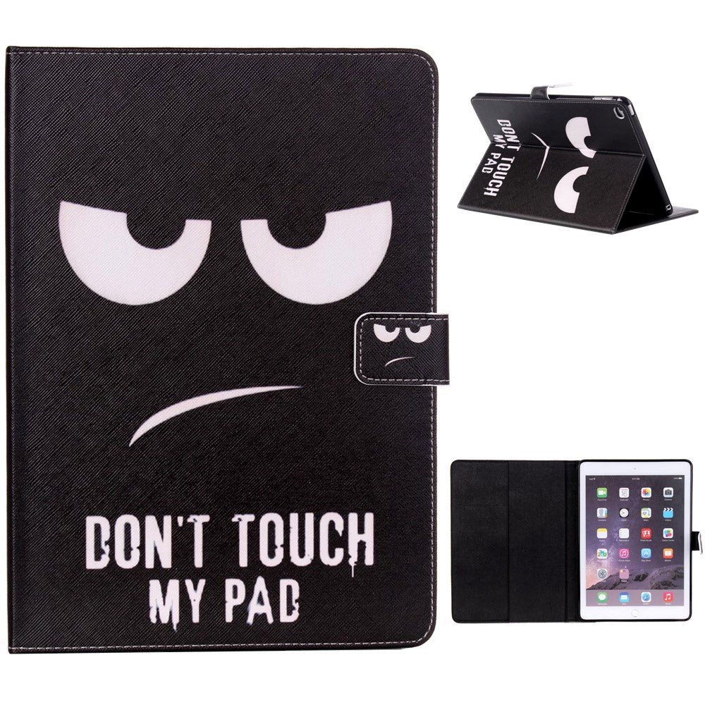 iPad Air 2 Deksel med Stativfunksjon & Kortholder "Don't Touch My Pad" - Svart