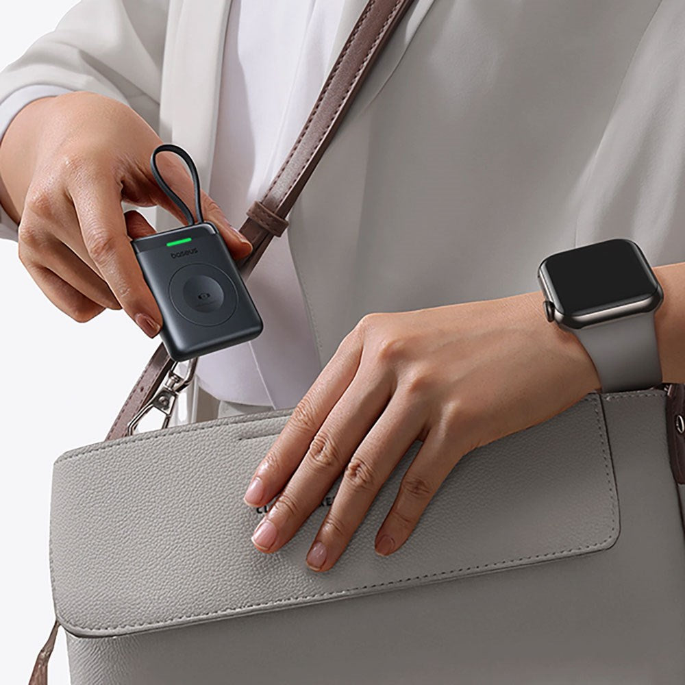 Baseus EnerFill 5W Powerbank for Apple Watch med Trådløs Lading & Innebygd USB-C Kabel - Hvit