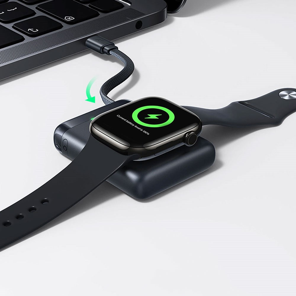 Baseus EnerFill 5W Powerbank for Apple Watch med Trådløs Lading & Innebygd USB-C Kabel - Hvit
