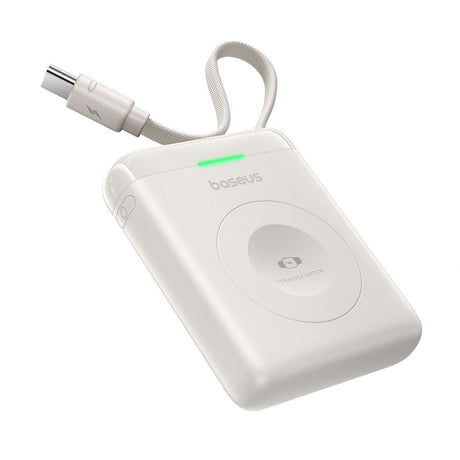 Baseus EnerFill 5W Powerbank for Apple Watch med Trådløs Lading & Innebygd USB-C Kabel - Hvit