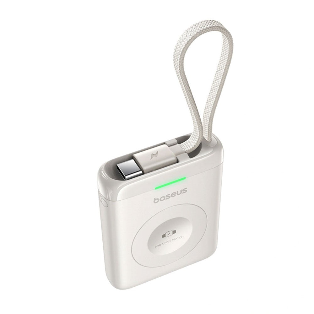 Baseus EnerFill 5W Powerbank for Apple Watch med Trådløs Lading & Innebygd USB-C Kabel - Hvit