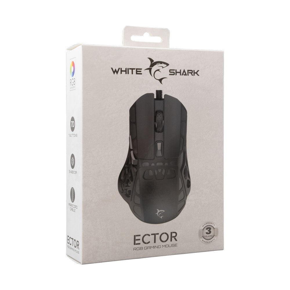 White Shark ECTOR Gaming Mus - 7D / 12400 DPI - Svart