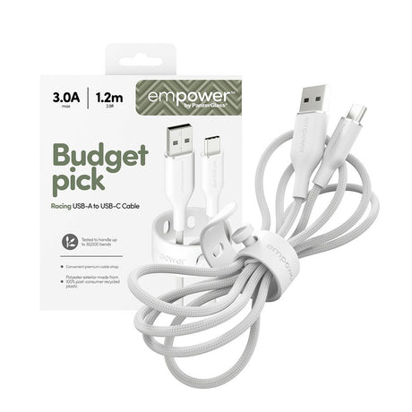empower by PanzerGlass Racing 60W USB-A til USB-C Kabel – 1.2m – Silver White