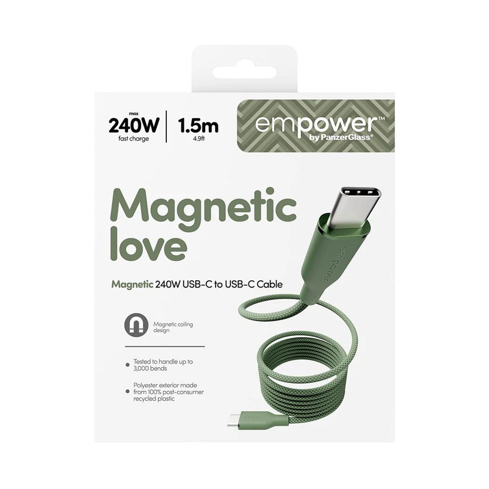 empower by PanzerGlass Magnetic 240W USB-C til USB-C Kabel – 1.5m – Sage