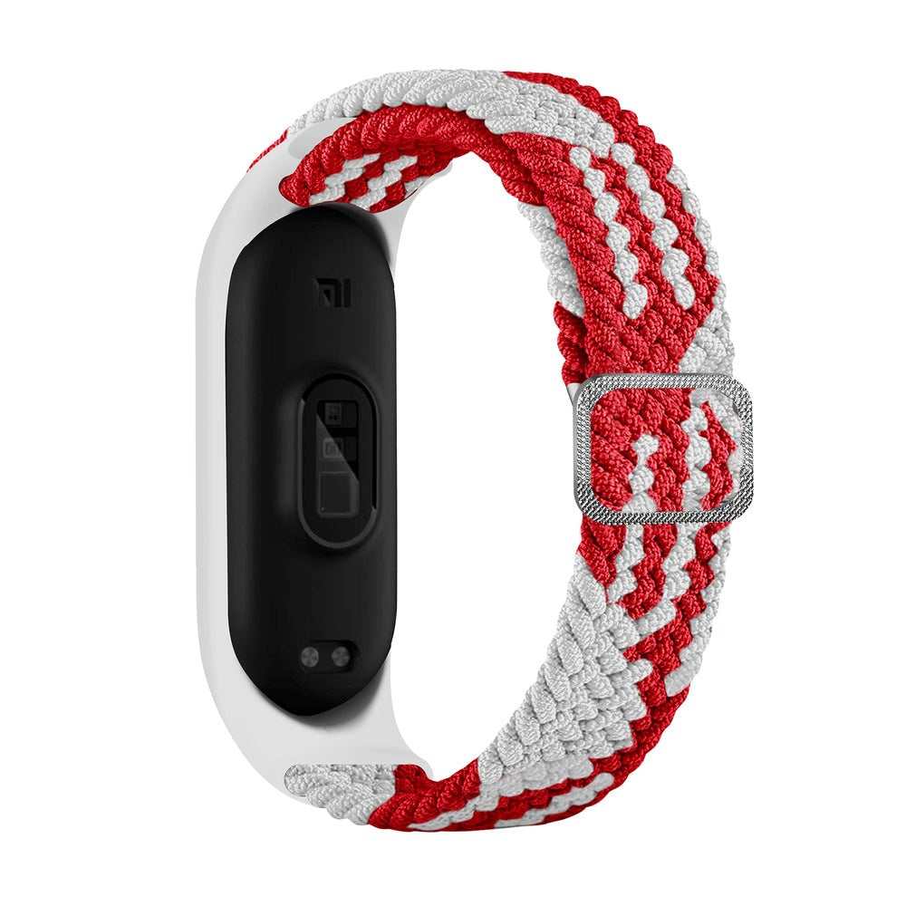 Xiaomi Mi Smart Band 5 / 6 Hurtel flettet stoffrem - Hvit / Rød