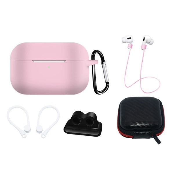 Hurtel AirPods Pro (1 & 2. gen.) Silikonetui Sett med Nakkestropp og Ørekrok - Rosa